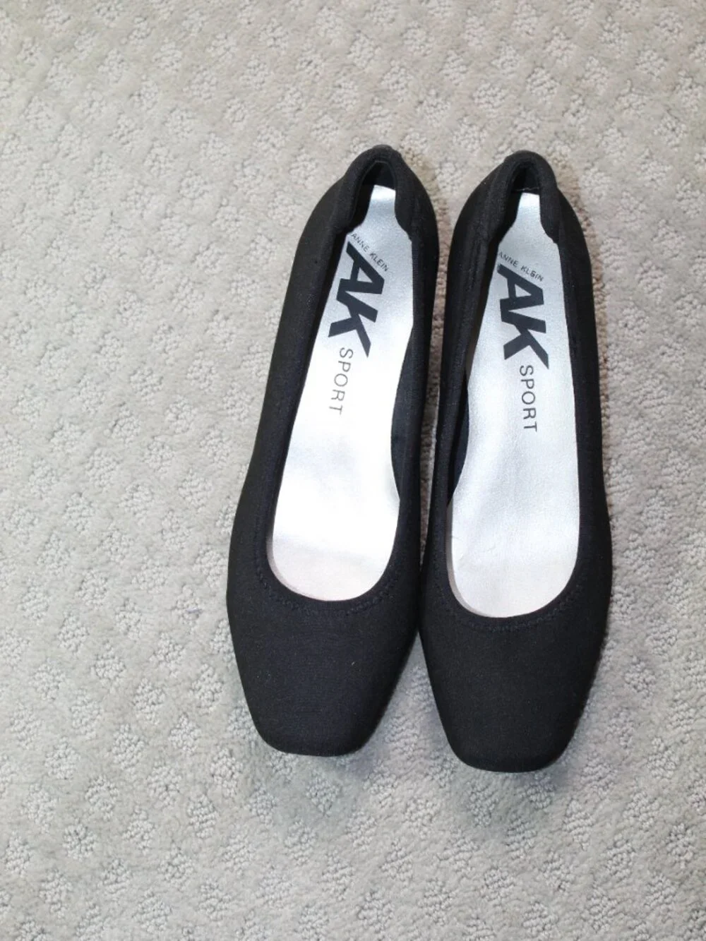 AK Sport Size 9.5 Black Stretch Fabric Square Toe Wedge Heels